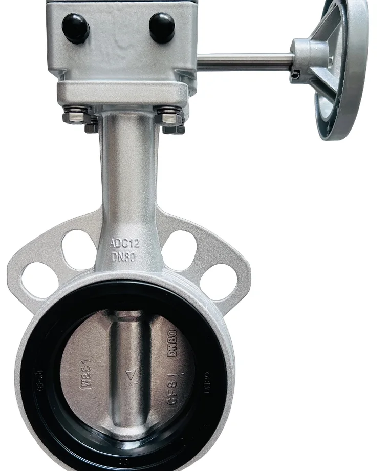 HF-520 aluminum butterfly valve fitted with a worm gear
